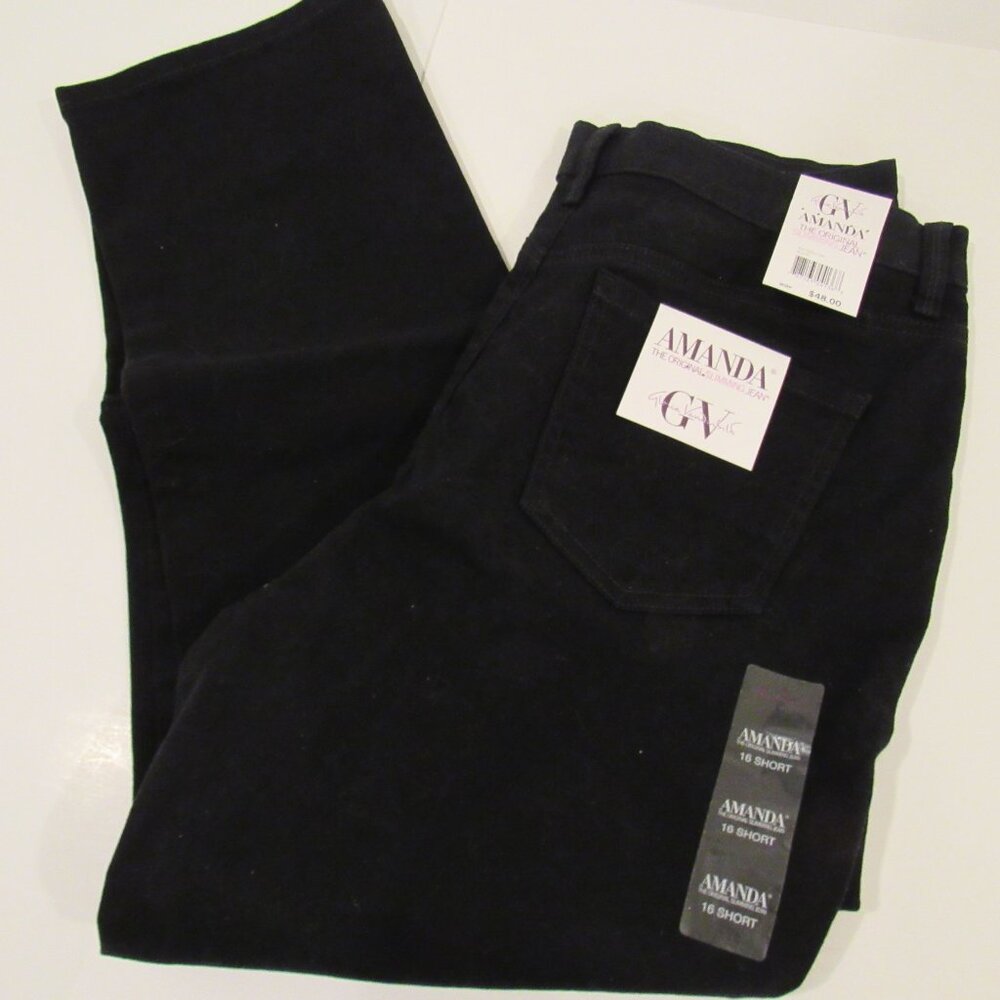 NEW $48 GLORIA VANDERBILT "AMANDA" BLACK JEANS SIZEW 16 SHORT